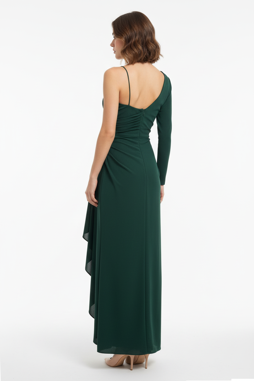 Robe Émeraude Une Épaule - CHANGE OFF - Taille 36-38 - Made in Italy - Pièce unique