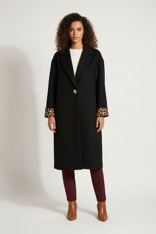 Veste Manteau Noir Oversize - Style Urbain & Élégant - Taille XL - Made in Italy - Pièce unique