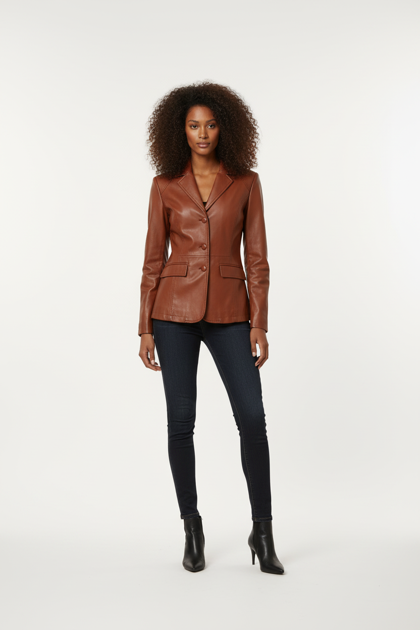 Blouson Similicuir Cognac - Style Chic & Tendance - Taille M / 38-40 - Made in Italy - Pièce unique
