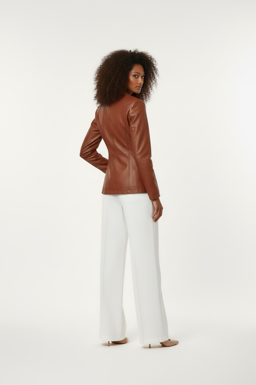 Blouson Similicuir Cognac - Style Chic & Tendance - Taille M / 38-40 - Made in Italy - Pièce unique