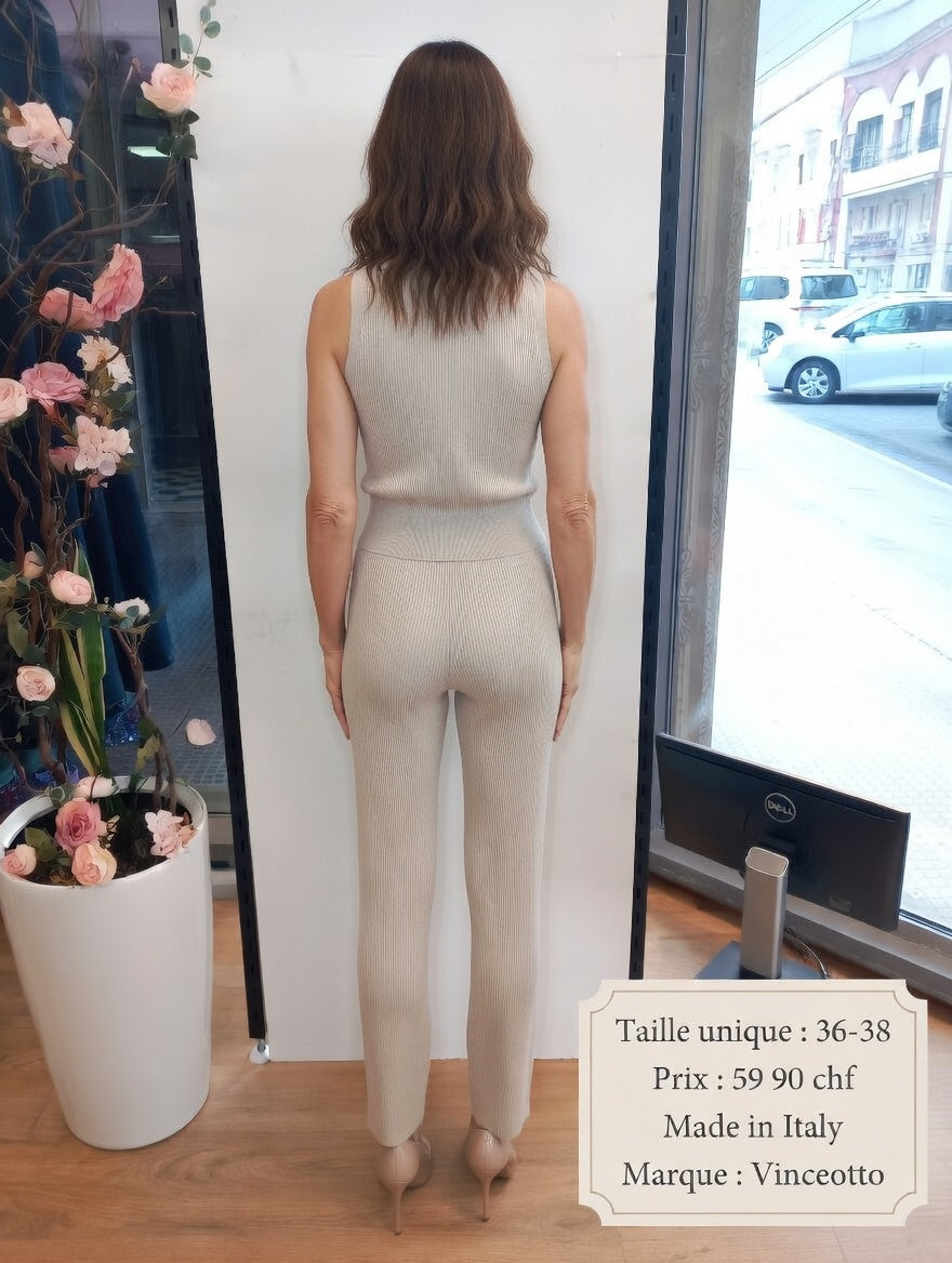 59,90 chf - Taille 36-38 - Élégant ensemble Vinceotto Made in Italy en beige – Look chic & intemporel à prix doux !
